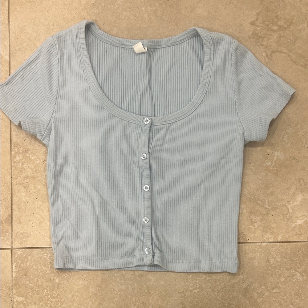 BP Light Blue Ribbed Crop Top